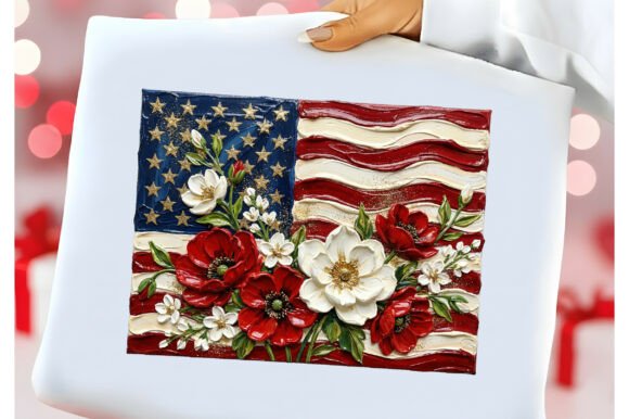3D American Poppy Floral Flag PNG