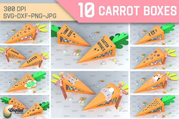 3D Carrot Box SVG Bundle. Easter Paper