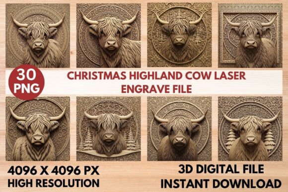 3D Christmas Highland Cow Laser File