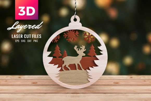 3D Christmas Tree Deer SVG 3D Ornament