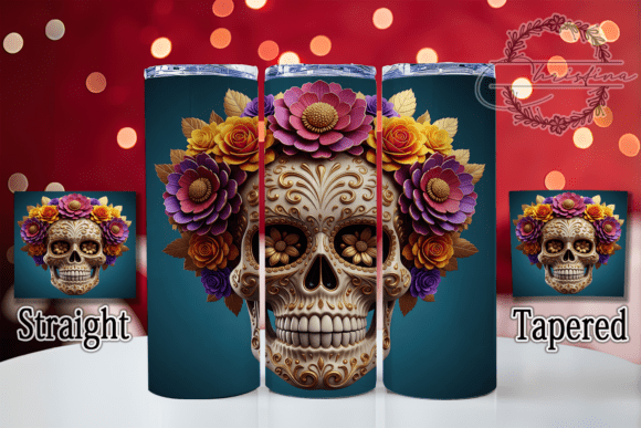 3D Floral Skull Gothic Tumbler Wrap: Elevate Your Drinkware Projects with Digital Precision