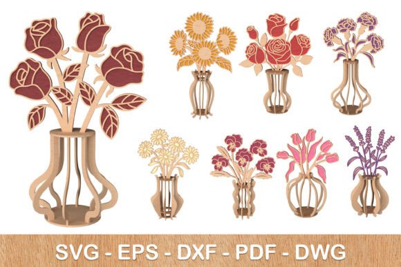 3D Flower Vase Bundle Laser Cut