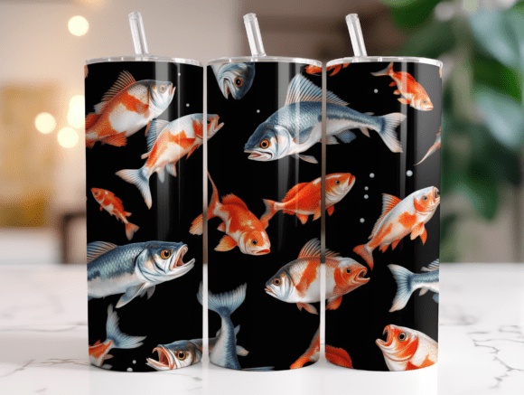 3D Koi Fish 20oz Tumbler Wrap PNG