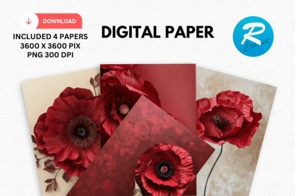 3D Maroon Poppy Flower Digital Paper