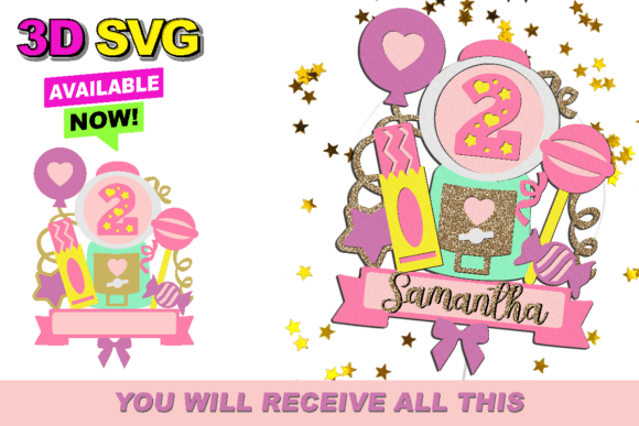 Bubble Gum Cake Topper 3D SVG