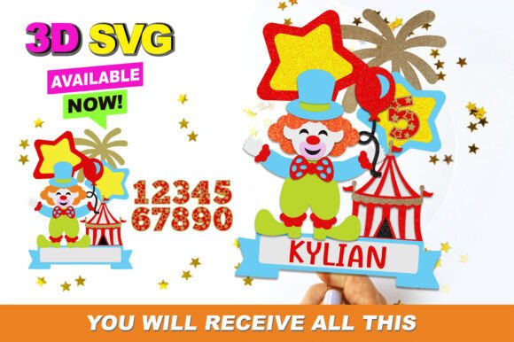 Circus Clown Cake Topper 3D SVG