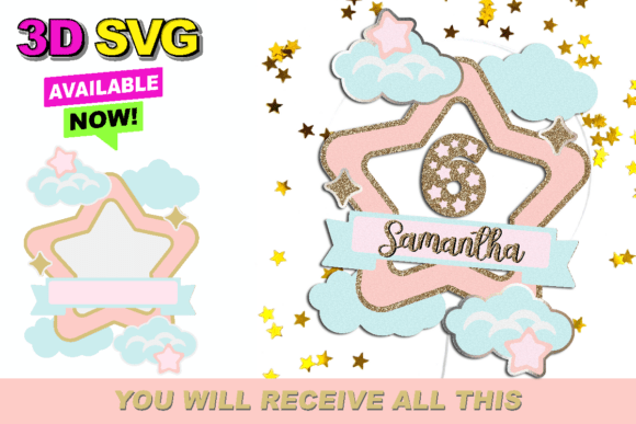 Clouds and Stars Cake Topper 3D SVG
