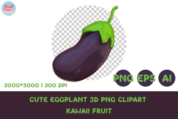 Cute Eggplant 3D PNG Clipart Kawaii