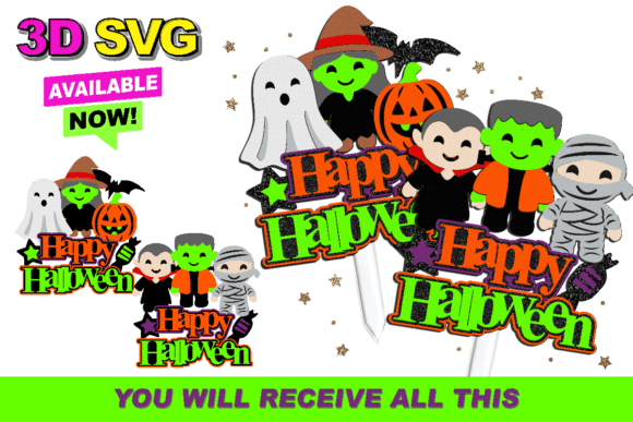 Cute Halloween Monster Topper 3D SVG