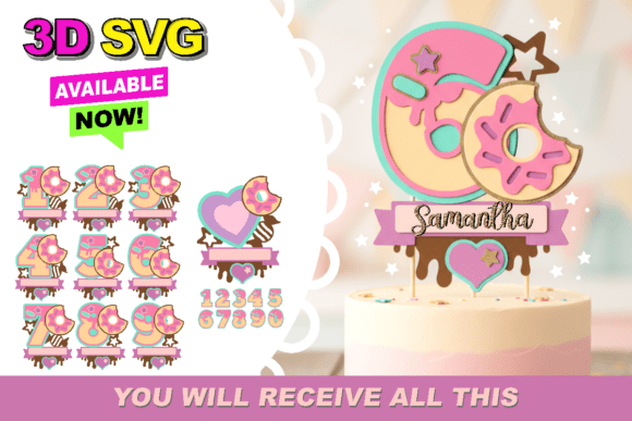 Donuts Numbers Topper 3D SVG