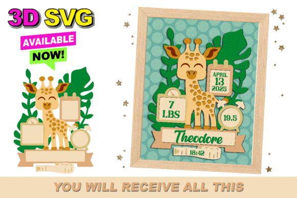 Giraffe Birth Stats Announcement 3D SVG