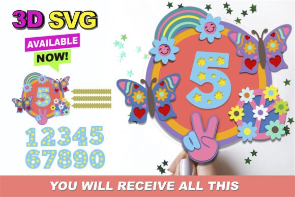 Groovy Retro Cake Topper 3D SVG