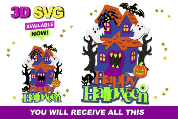 Halloween Haunted House Topper 3D SVG