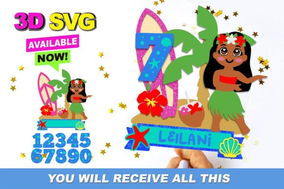 Hawaiian Girl Cake Topper 3D SVG