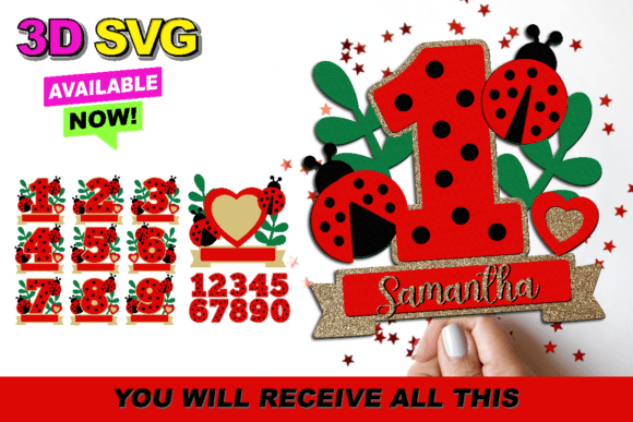 Ladybug Numbers Topper 3D SVG
