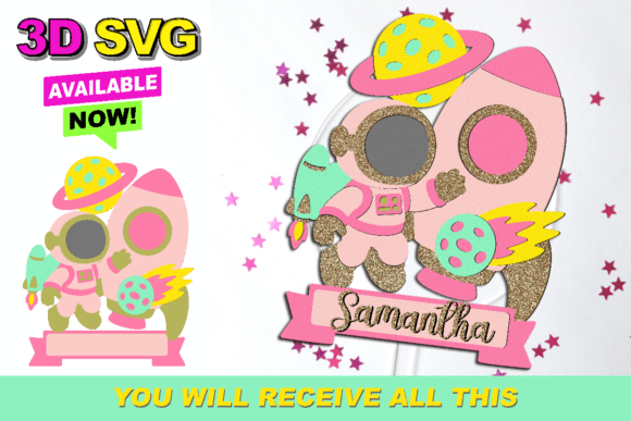 Outer Space Girl Cake Topper 3D SVG