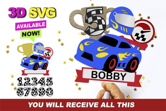 Race Cars Cake Topper 3D SVG