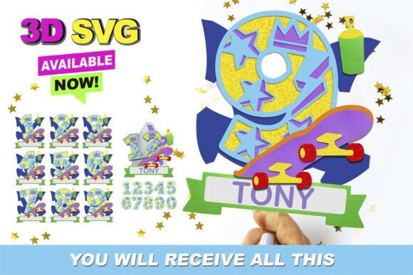 Skateboard Numbers Topper 3D SVG