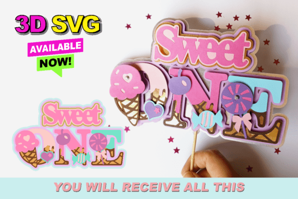 Sweet ONE Cake Topper 3D SVG