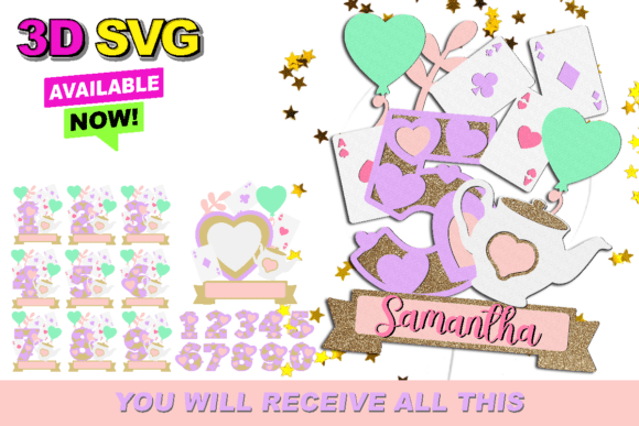 Tea Party Numbers Topper 3D SVG