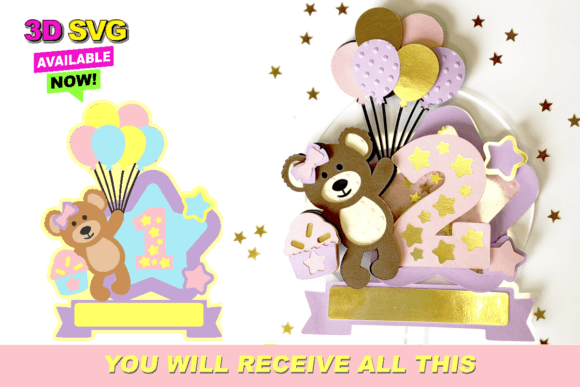 Teddy Bear Cake Topper 3D SVG