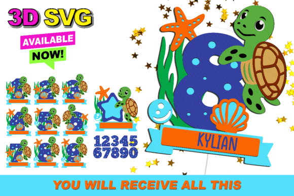 Turtle Numbers Topper 3D SVG